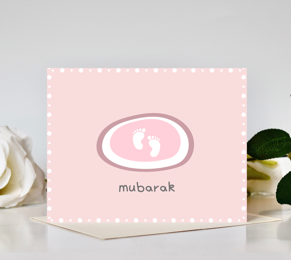 Mubarak Girl Footprints Baby Card