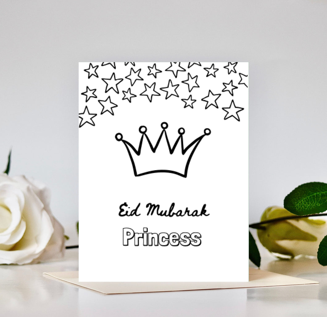 Kids Princess Color-in Eid Card