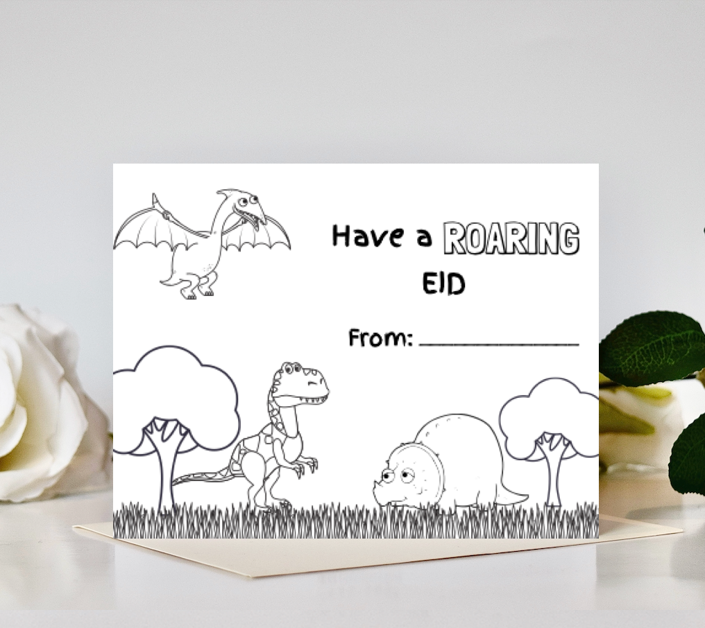Kids Roaring Dino Color-In Eid Card