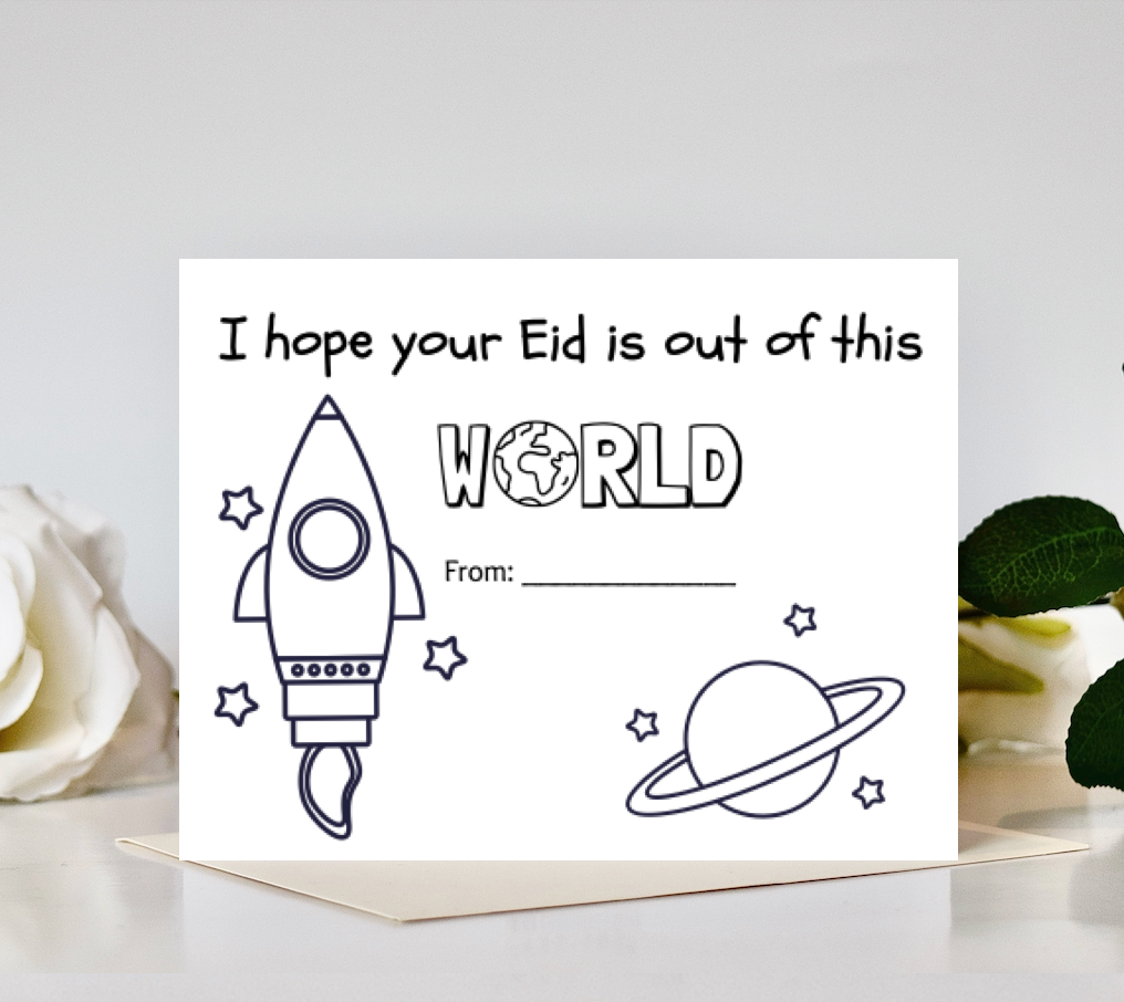 Kids Spaceship Color-in Eid Card